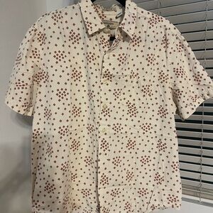 Men's Cream and Brown Mushroom Patterned Casual Shirt